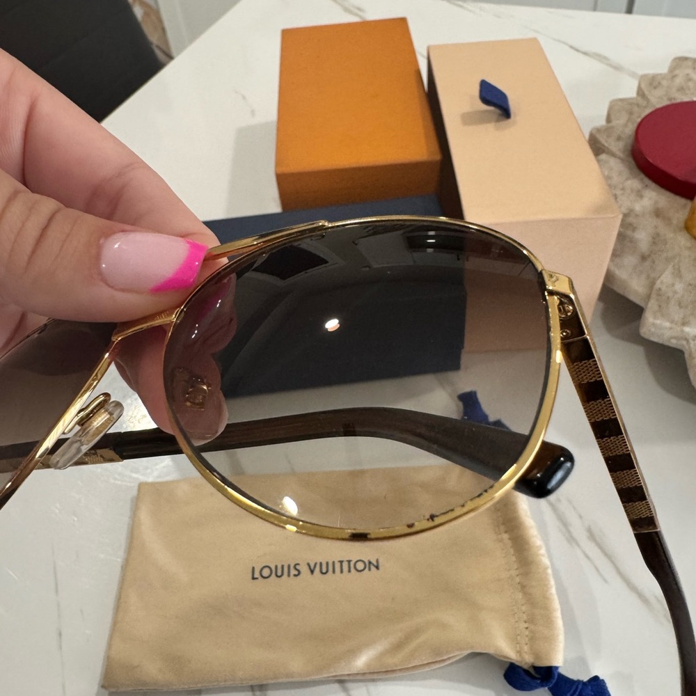 Louis Vuitton Gold-Tone Aviator Sunglasses - Picture 4 of 5